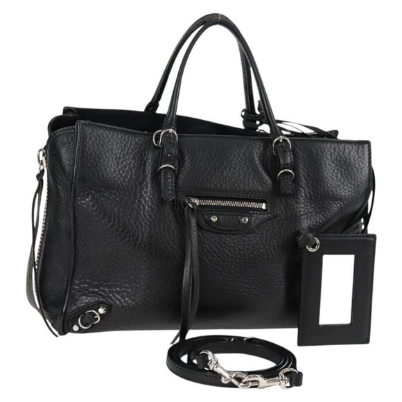 BALENCIAGA Paper Mini Hand Bag Leather 2way Black Silver 370926 Auth bs27987V - Picture 1 of 16
